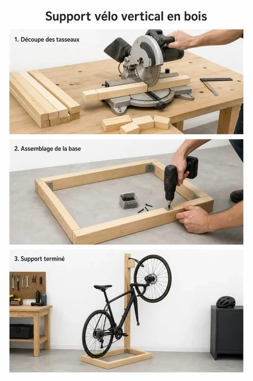 Rangement vélo fait maison : étapes de fabrication d’un support vertical en bois