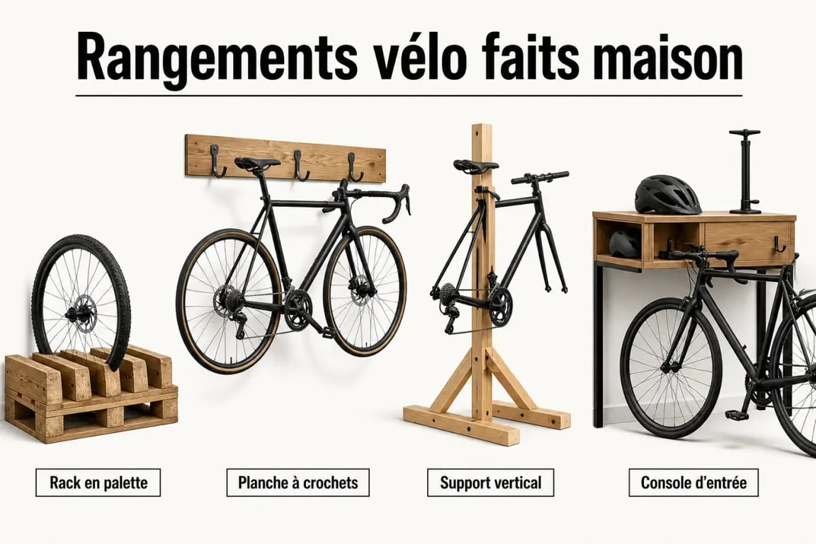 Rangement vélo fait maison : plusieurs solutions DIY en bois et récup’ dans un garage
