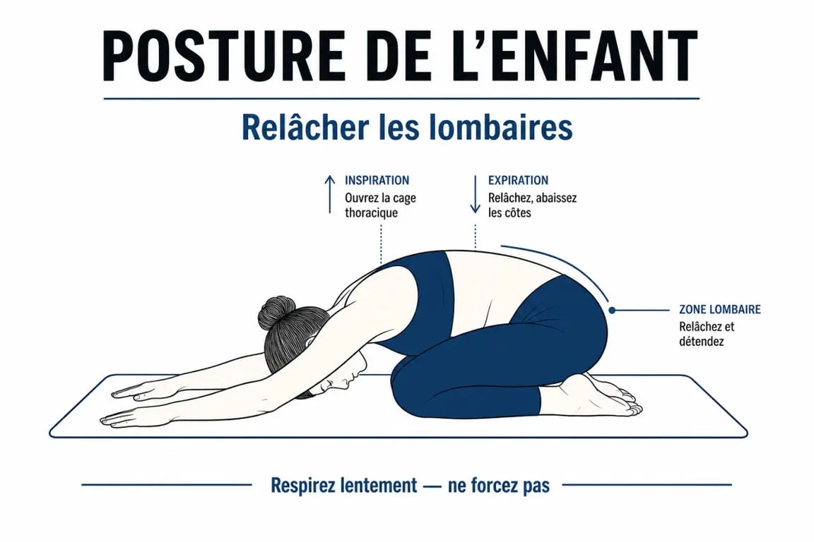 Étirements bas dos : posture de l’enfant pour relâcher les lombaires