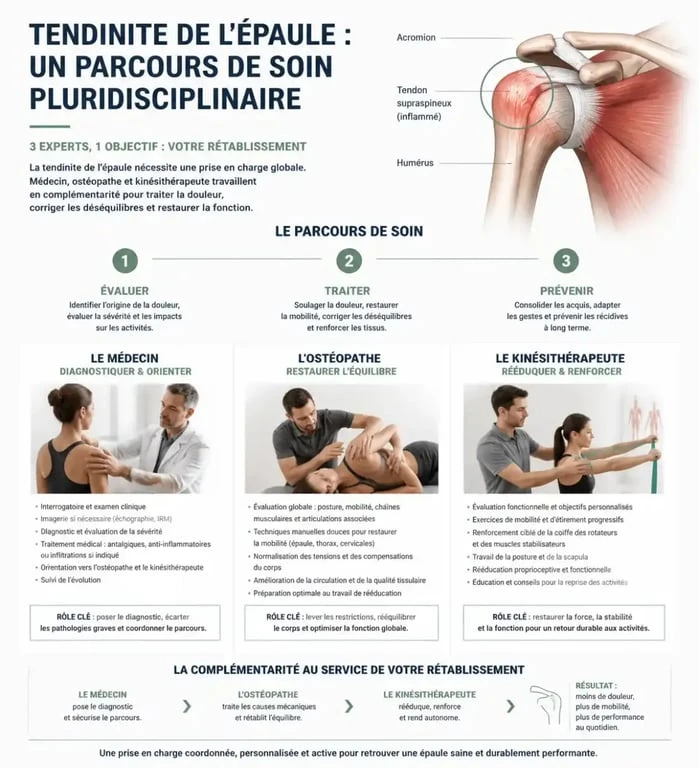 Parcours de soin pluridisciplinaire pour la tendinite de l'épaule avec ostéopathe