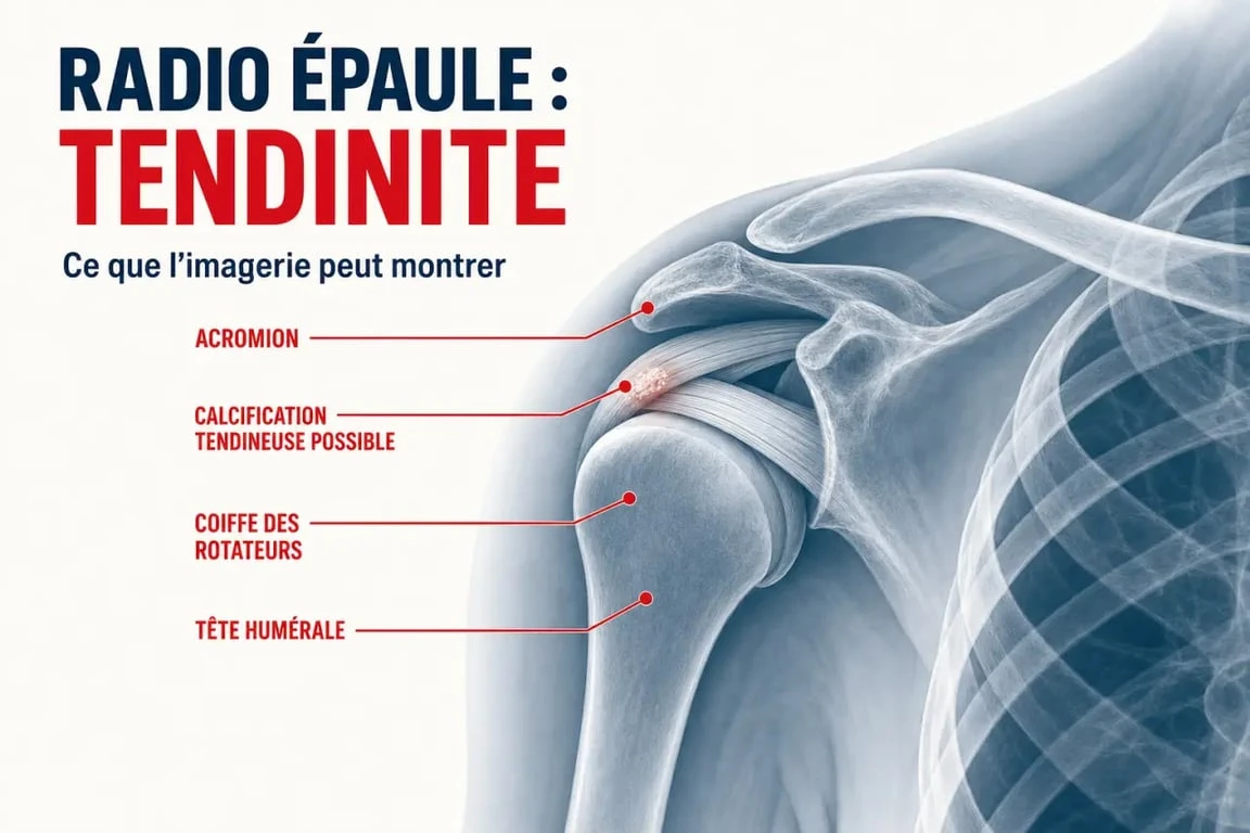 Schéma de la radio épaule tendinite montrant la coiffe des rotateurs et la zone sous-acromiale