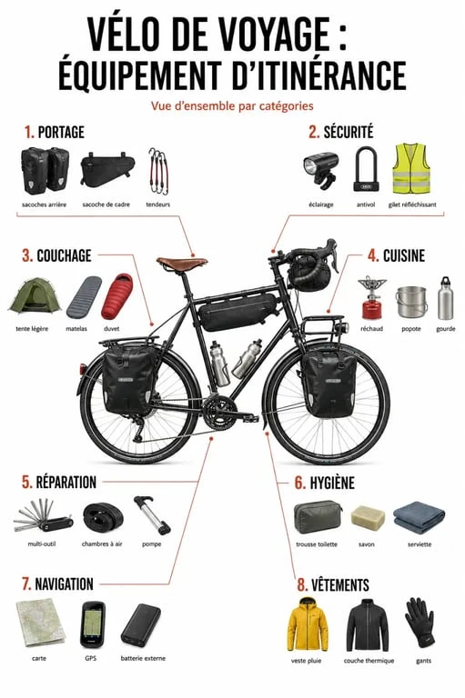Accessoires cyclotourisme : vue d’ensemble des équipements essentiels pour préparer un voyage à vélo