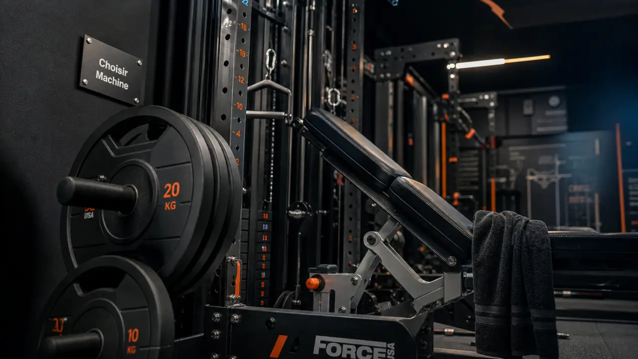 Salle de sport machine : charge guidée en home gym compact