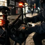 Accessoires pour cyclistes : kit anti-crevaison et mini-pompe sur vélo urbain