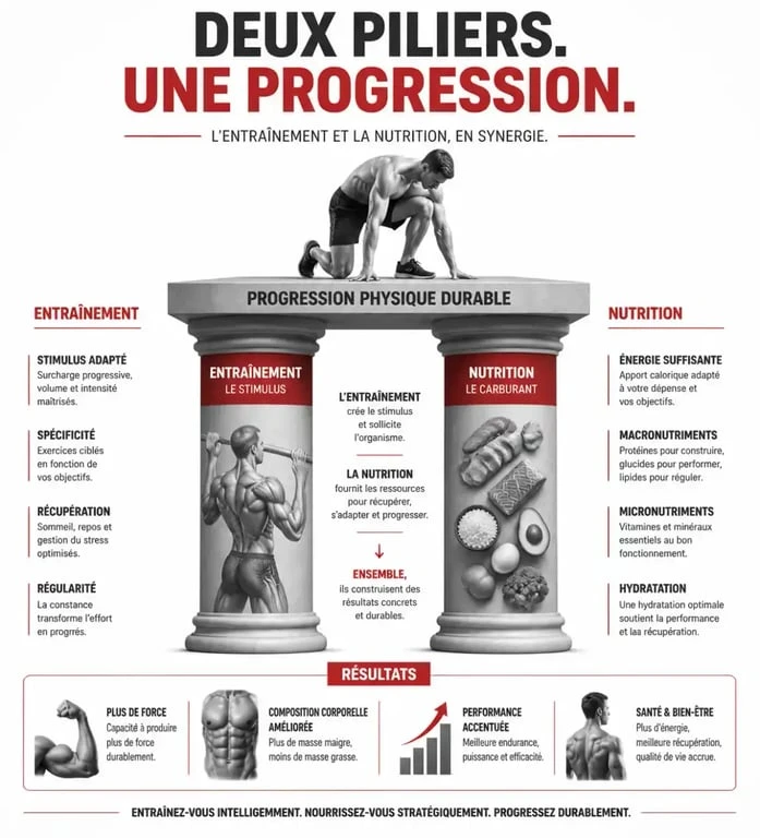 Infographie sur l'importance du programme nutrition et coach sportif personnalisé pour la transformation physique