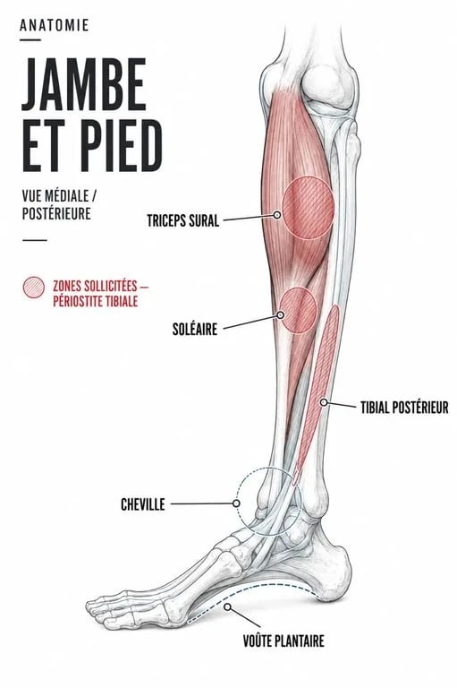 Périostite tibiale exercices : muscles ciblés au niveau du mollet, du soléaire et du tibial postérieur