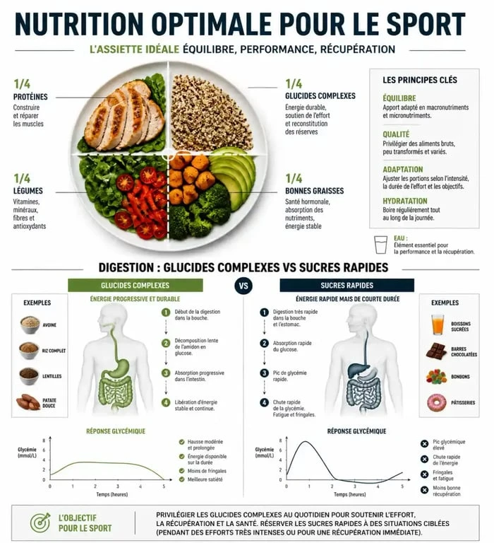 Infographie sur l'alimentation pour manger avant le sport et optimiser la performance