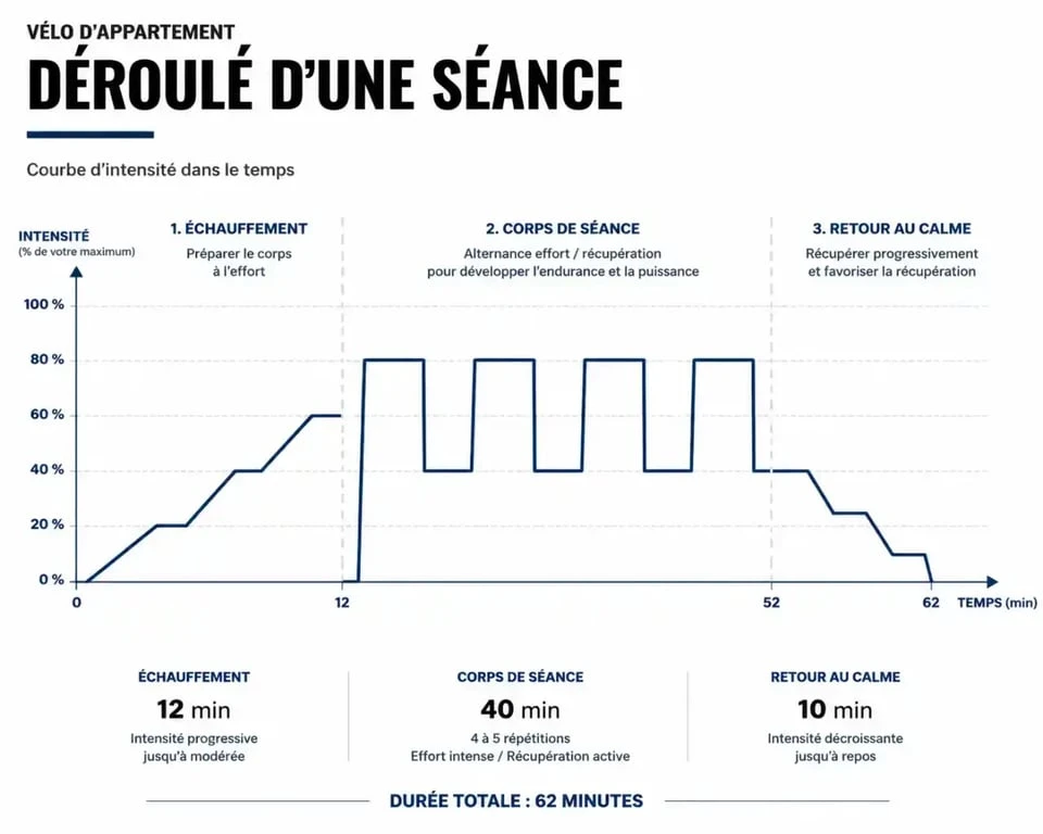Programme entraînement vélo appartement pdf : schéma des phases d'une séance type