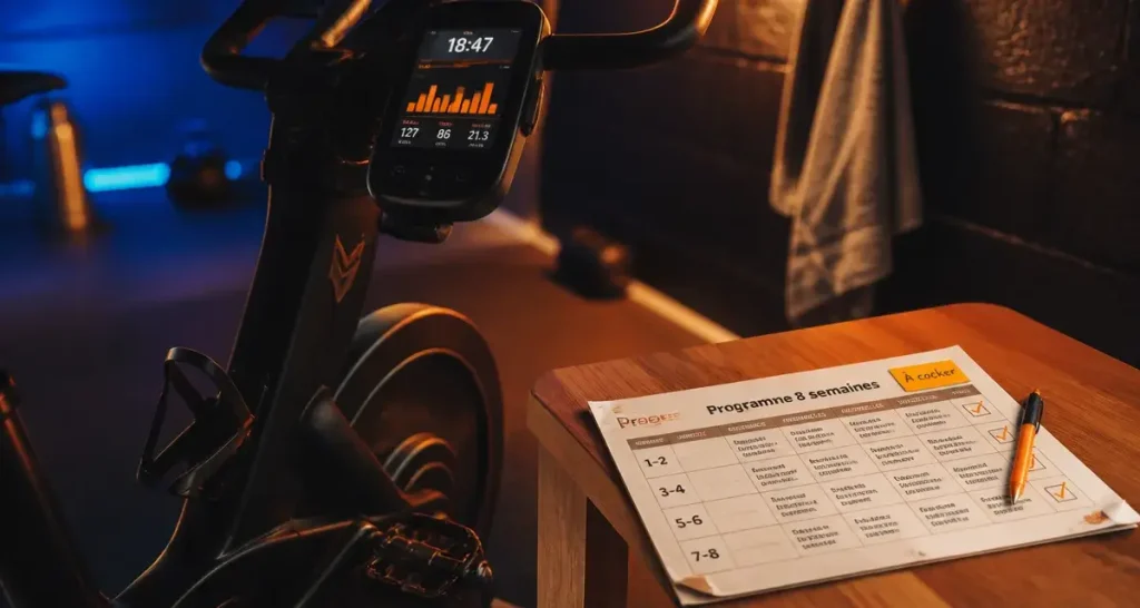 Programme vélo d&rsquo;appartement en PDF : 8 semaines, 3 séances hebdomadaires et une vraie progression