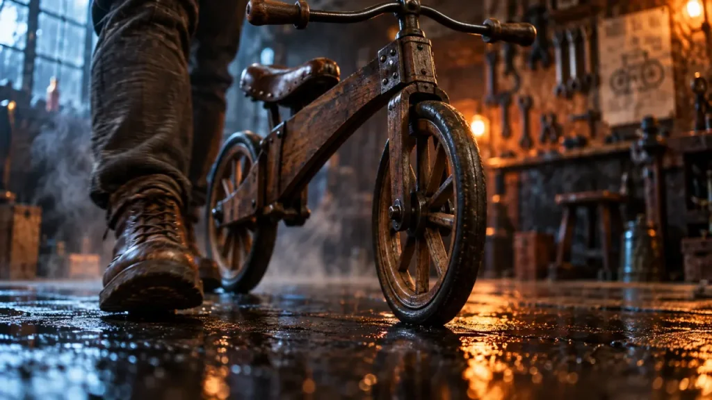 La draisienne est l’ancêtre direct du vélo, avant les pédales et la chaîne
