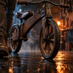 Ancetre velo : draisienne historique bois et fer, sans pédales