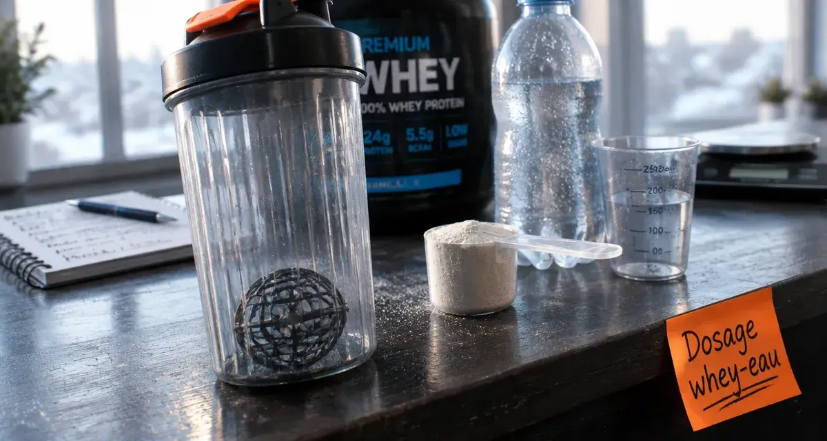 Dosage whey eau : 30 g dans 200 ml dans un shaker