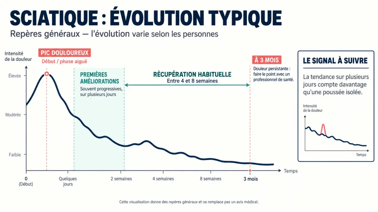 Une sciatique dure combien de temps : évolution typique de la douleur sur plusieurs semaines