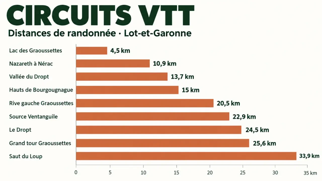 Infographie des distances de circuits de randonnée VTT dans le Lot-et-Garonne