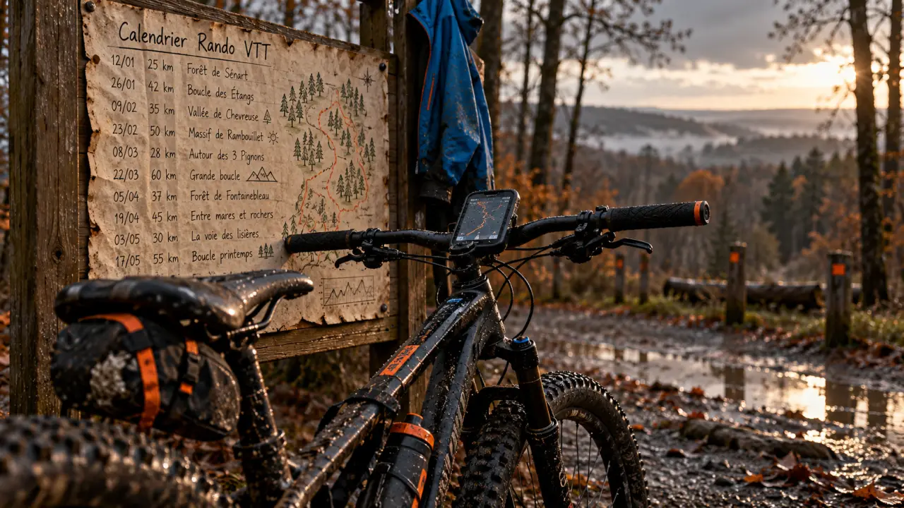 rando vtt ile de france : VTT près d’un départ en forêt